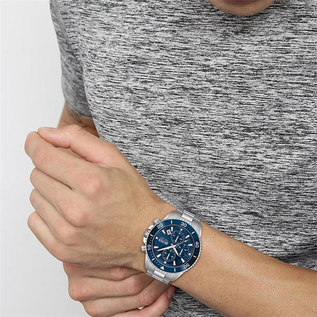 Silver/Blue - Boss - Gents BOSS Admiral Stainless Steel Mesh Strap Watch