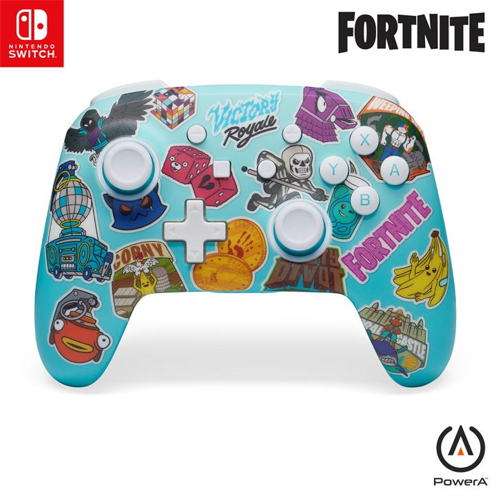 Powera  Blue Enhanced Wireless Controller For Nintendo Switch - Fortnite Sticker Mania, Sports Direct