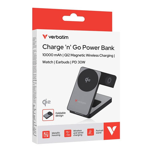 Verbatim - Verbatim Charge ‘n’ Go 10000mAh Qi2 Magnetic Wireless Charging Power Bank