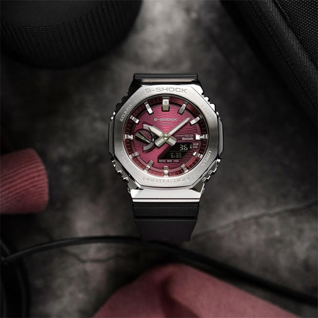 Маув/Черно - G SHOCK - Men's Bluetooth Solar Stainless Steel Digital Watch