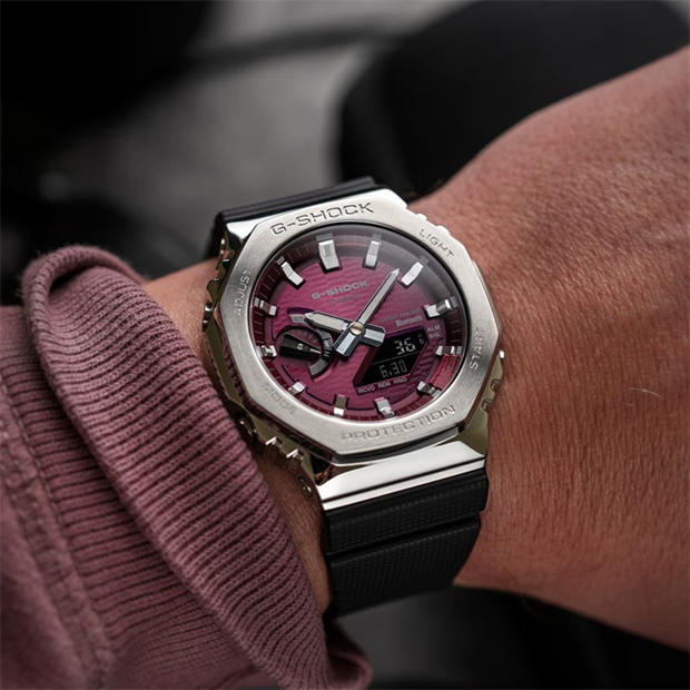 Маув/Черно - G SHOCK - Men's Bluetooth Solar Stainless Steel Digital Watch