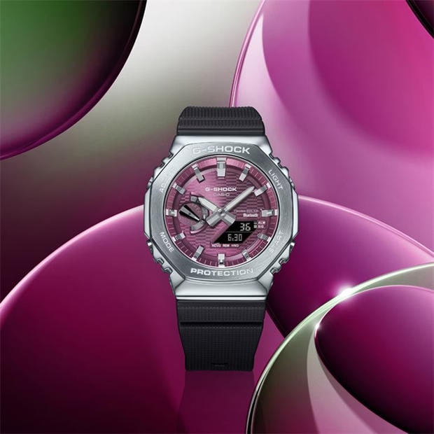 Маув/Черно - G SHOCK - Men's Bluetooth Solar Stainless Steel Digital Watch