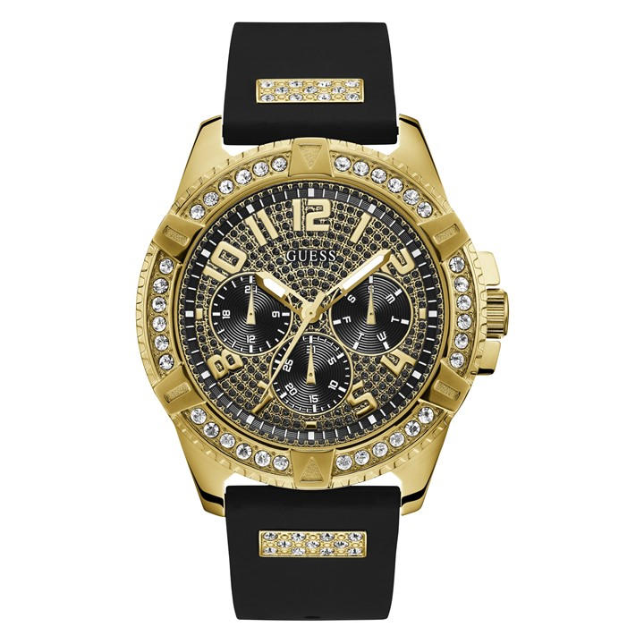 Guess Men's  Gents Gold Watch With Black Strap, Sports Direct