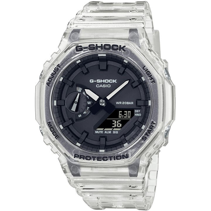 G Shock  Clear Ga-2100 Translucent Skeleton Octagonal Water Resistant Digital Watch in Size 48.5 × 45.4 × 11.8 mm, Sports Direct