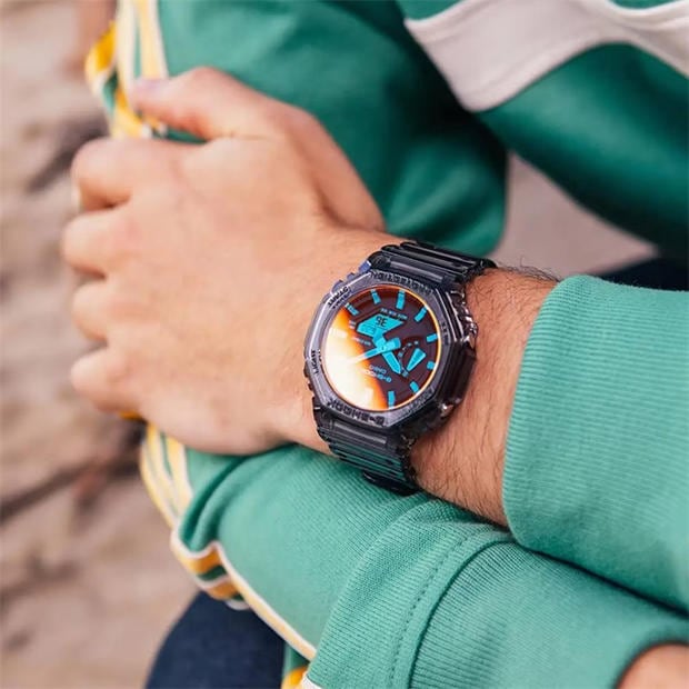 Черно - G SHOCK - GA-2100 Beach Time Lapse Grey Octagon Quartz 200M Water Resistant Digital Watch