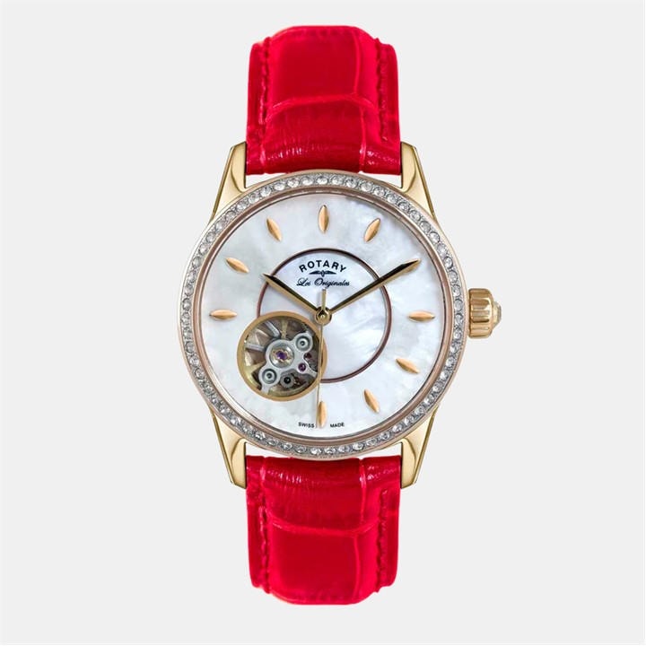 Rotary Women's Red Swiss Quartz Stainless Steel Mineral Crystal Analogue Quartz Watch, Sports Direct