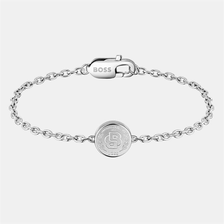 Boss Men's Silver Gents Double B Medallion Necklace And Bracelet, Sports Direct