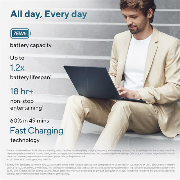 Ponder Blue - ASUS - Zenbook 14 OLED UX3405CA-QL241W Intel Core Ultra 5 225H 16GB RAM 512GB SSD 14 Touchscreen Wind