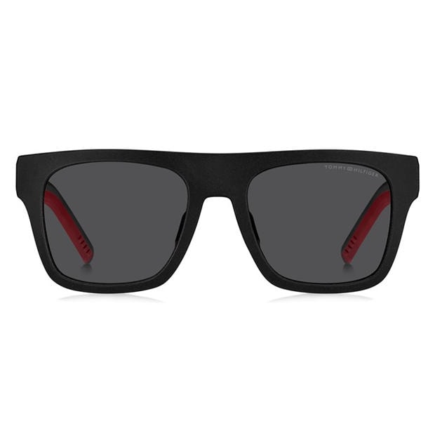 Matte Black Red - Tommy Hilfiger - Men's Rec Flat Top Round Sunglasses