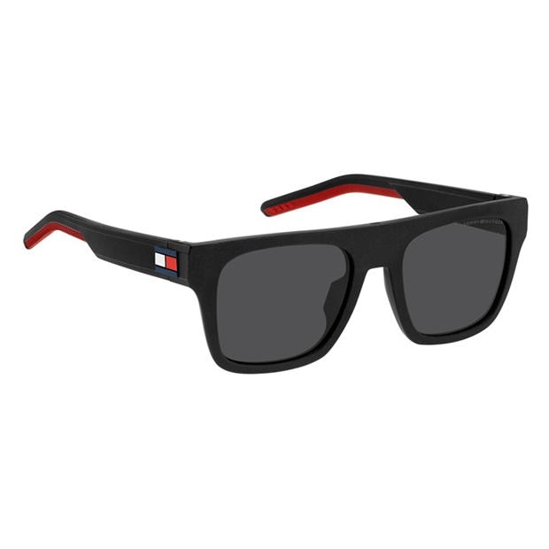 Matte Black Red - Tommy Hilfiger - Men's Rec Flat Top Round Sunglasses