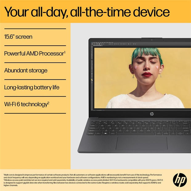Black - HP - HP 15-FC0057NA 15 Inch Laptop - AMD Ryzen 5 7520U 8GB 512GB SSD
