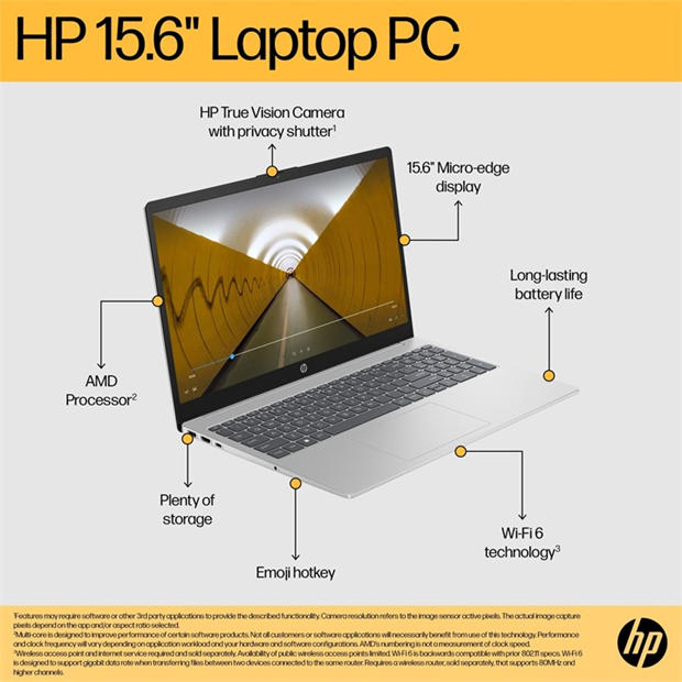 Black - HP - HP 15-FC0057NA 15 Inch Laptop - AMD Ryzen 5 7520U 8GB 512GB SSD