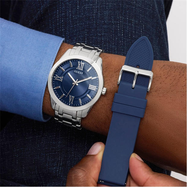 Silver/Blue - Guess - Men's Elliot Boxset Quartz Analogue Watch