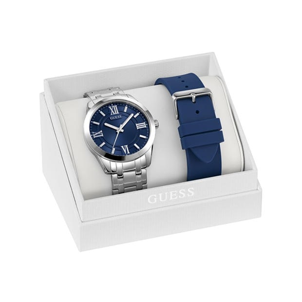 Silver/Blue - Guess - Men's Elliot Boxset Quartz Analogue Watch