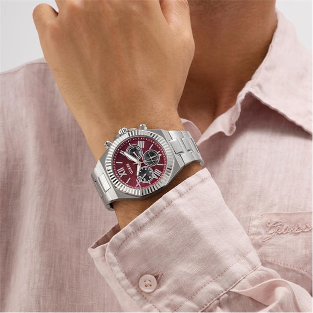 Burgundy/Silver - Guess - Men's Equity Quartz Analogue Watch
