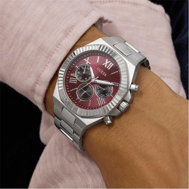 Burgundy/Silver - Guess - Men's Equity Quartz Analogue Watch