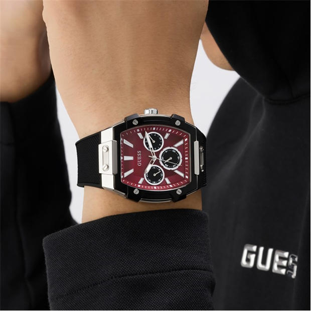 Burgundy/Silver - Guess - Men's Phoenix Quartz Analogue Watch