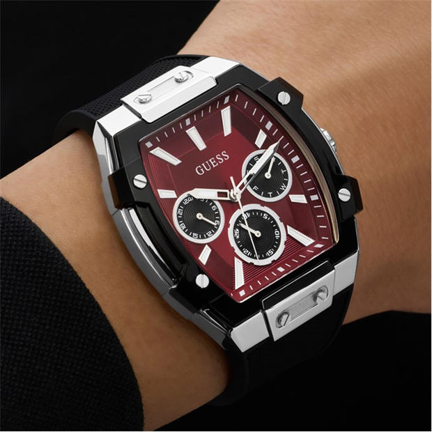 Burgundy/Silver - Guess - Men's Phoenix Quartz Analogue Watch