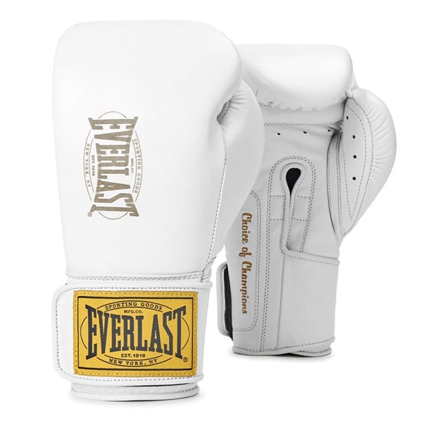 White - Everlast - 1910 Pro Leather Hook and Loop Boxing Gloves