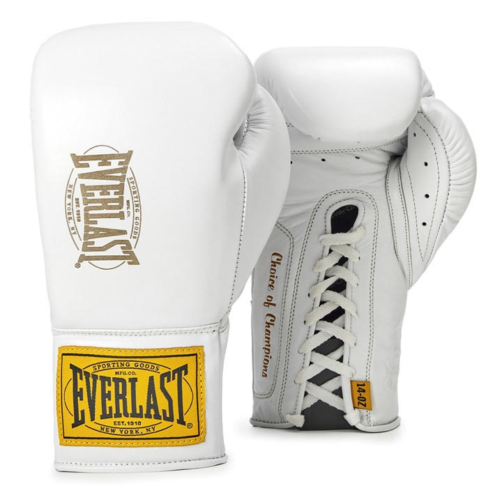 Everlast  White 1910 Pro Leather Laced Boxing Gloves in Size 12oz, Sports Direct
