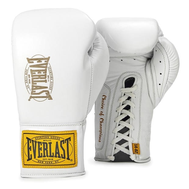 White - Everlast - 1910 Pro Leather Laced Boxing Gloves