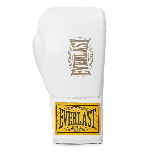 White - Everlast - 1910 Pro Leather Laced Boxing Gloves