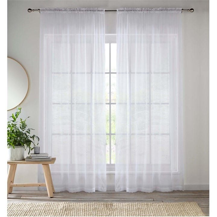 Tyrone Textiles  White 2 Plain Sheer Voile Panels With Rod Pocket (Pair) in Size 137x183cm, Sports Direct