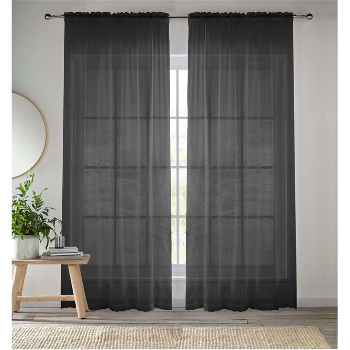 Tyrone Textiles  Black 2 Plain Sheer Voile Panels With Rod Pocket (Pair) in Size 137x183cm, Sports Direct