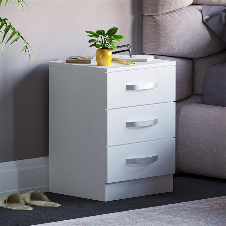 Lassic  White Vida Designs Hulio 3 Drawer Bedside Cabinet, Sports Direct