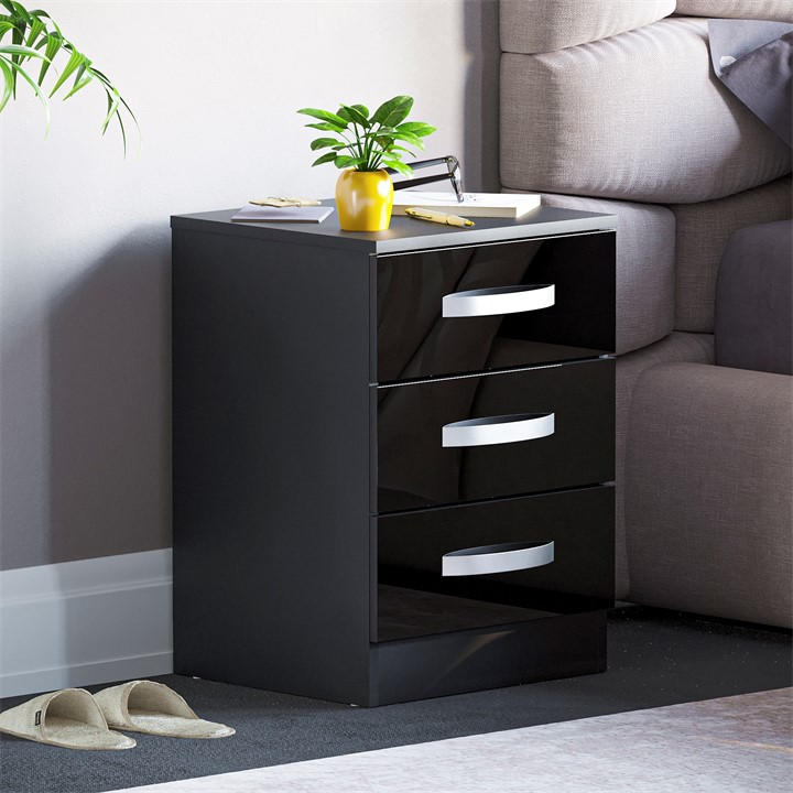 Lassic  Black Vida Designs Hulio 3 Drawer Bedside Cabinet, Sports Direct