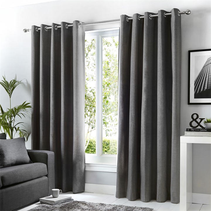 Fusion  Grey Sorbonne 100% Cotton Pair Of Eyelet Curtains in Size 45x54, Sports Direct