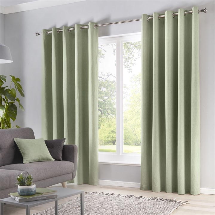 Fusion  Green Sorbonne 100% Cotton Pair Of Eyelet Curtains in Size 45x54, Sports Direct