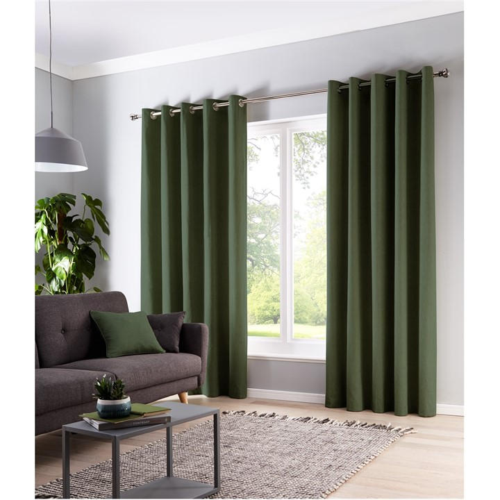 Fusion  Green Sorbonne 100% Cotton Pair Of Eyelet Curtains in Size 45x54, Sports Direct