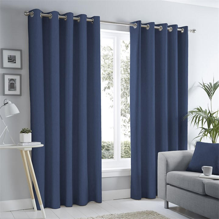 Fusion  Blue Sorbonne 100% Cotton Pair Of Eyelet Curtains in Size 45x54, Sports Direct