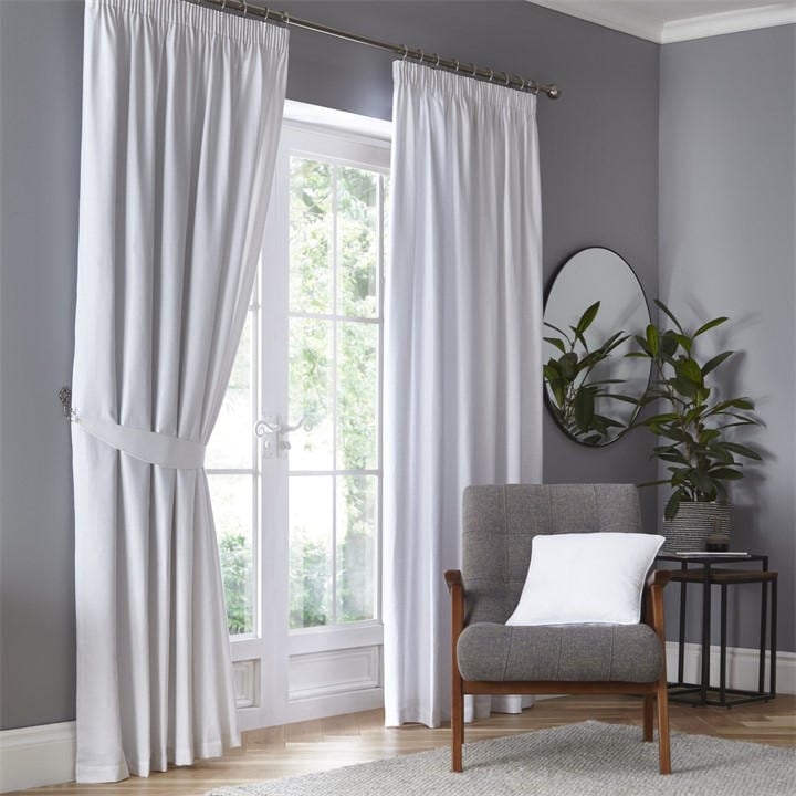 Fusion  White Dijon Blackout Thermally Insulated Curtains in Size 46x54 Inch, Sports Direct