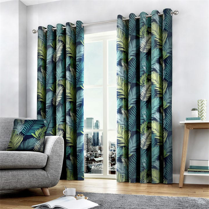 Fusion   Tropical Cotton Pair Of Eyelet Curtains in Size 45x54, Sports Direct