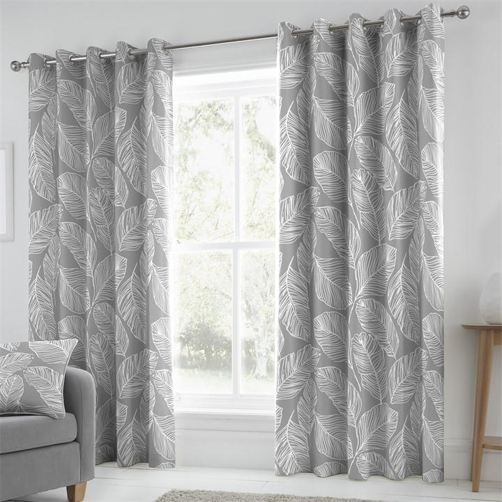 Fusion  Grey Matteo 100% Cotton Pair Of Eyelet Curtains, Sports Direct