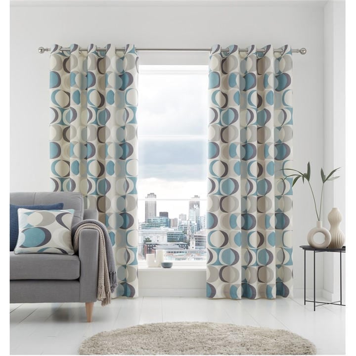 Fusion  Blue Sander Pair Of Eyelet Curtains in Size 45x54, Sports Direct