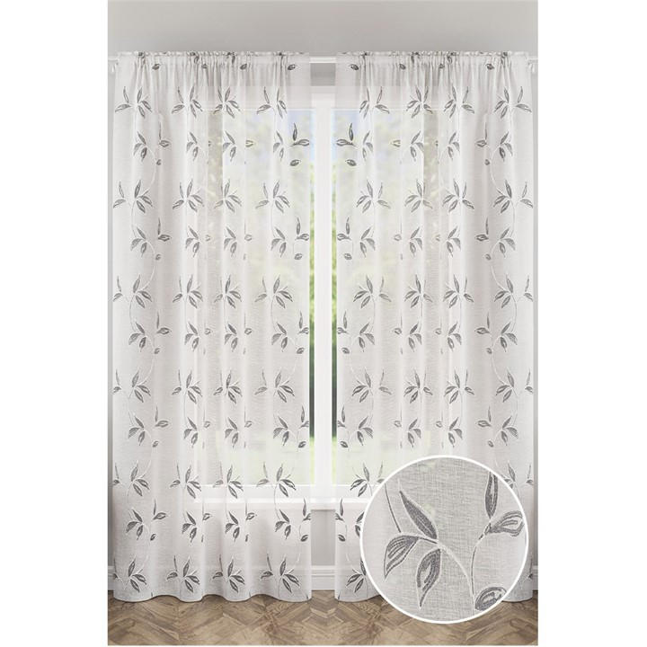 Tyrone Textiles  Grey Oasis Embroidered Leaf Design Voile Panels - Pair in Size 140x137cm, Sports Direct