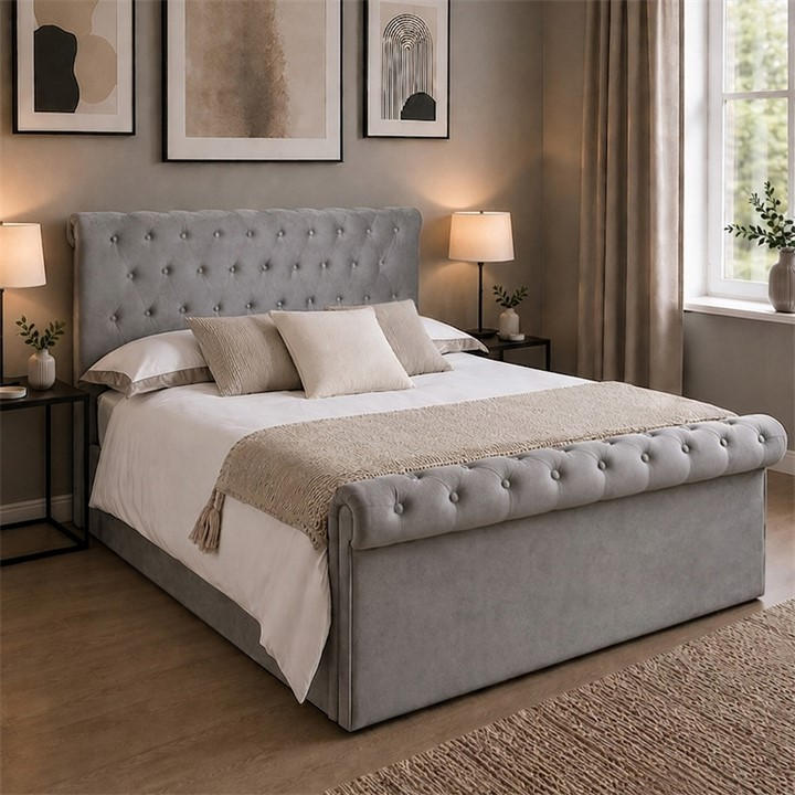 Aspire Grey Chesterfield Ottoman Bed in Size King, Sports Direct