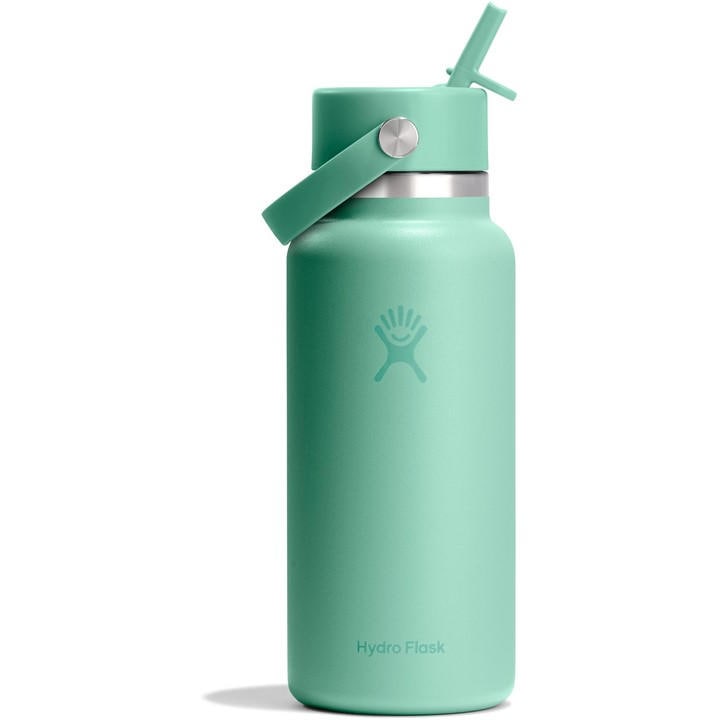 Hydro Flask  Green Wide Mouth Water Bottle 946 Ml (32 Oz) With Flex Straw Cap, Sports Direct