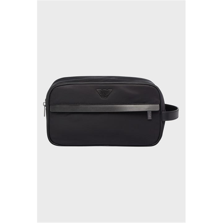 Emporio Armani Men's Black Recycled Nylon Wash Bag, Sports Direct