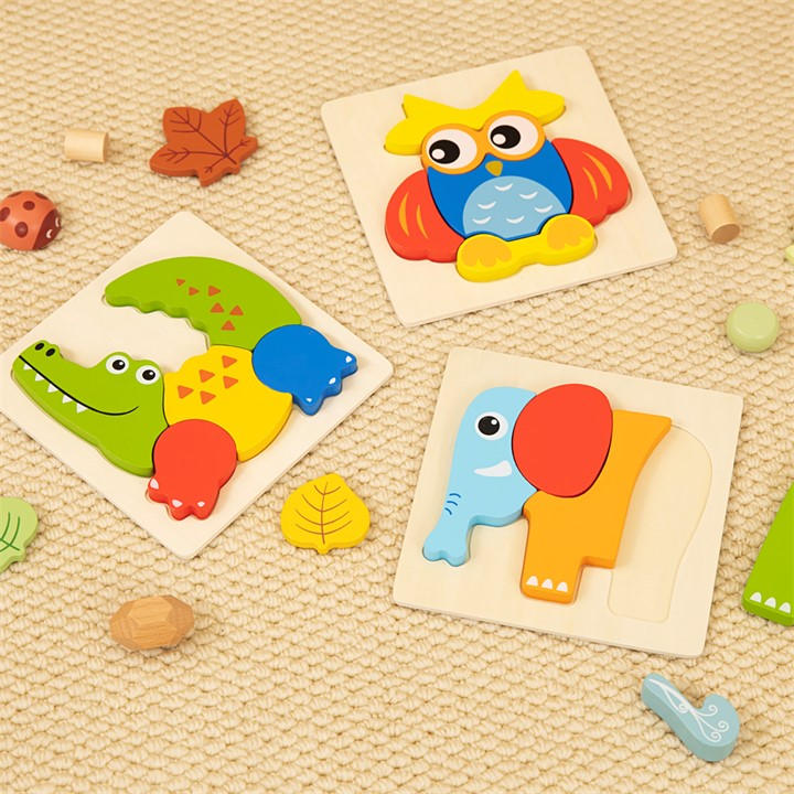 Tooky Toy  Kids  Wooden 3 Piece Animal Puzzle, Sports Direct