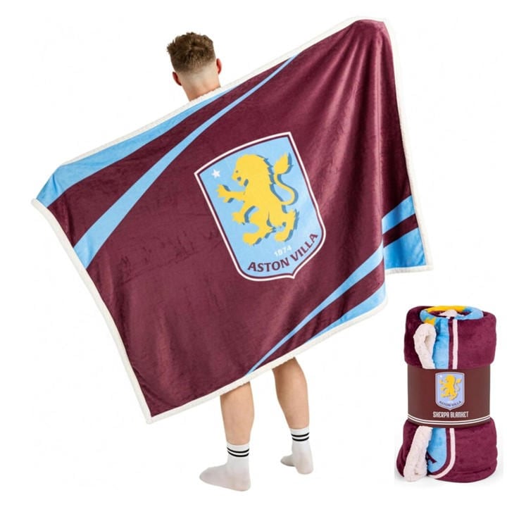 Aston Villa   Kids   Officially Licensed Sherpa Fleece Blanket 152 X 117 Cm, Football by Team, Sports Direct
