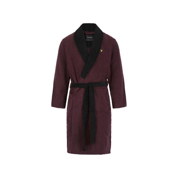 Winetasting/Blk - Lyle and Scott - Men's Contrast Trim Absorbent Towel Dressing Gown