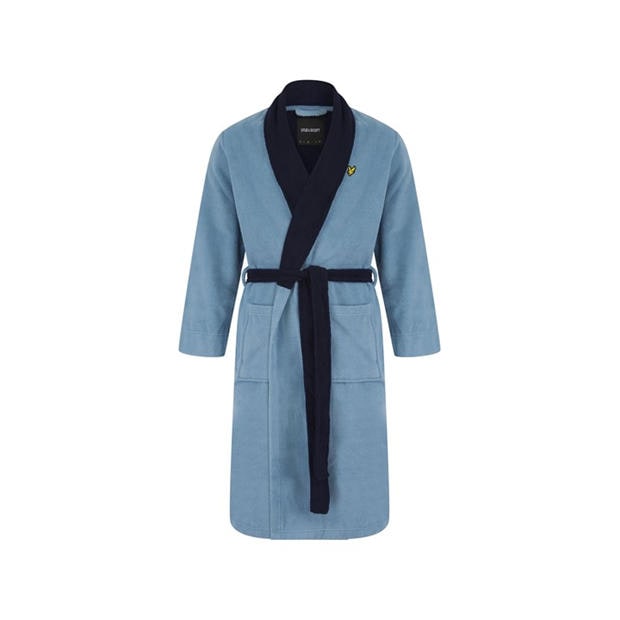 Blue/Peacoat - Lyle and Scott - Men's Contrast Trim Absorbent Towel Dressing Gown