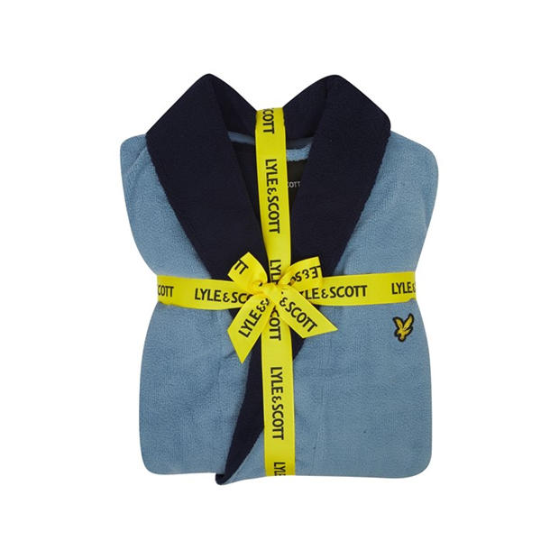 Blue/Peacoat - Lyle and Scott - Men's Contrast Trim Absorbent Towel Dressing Gown