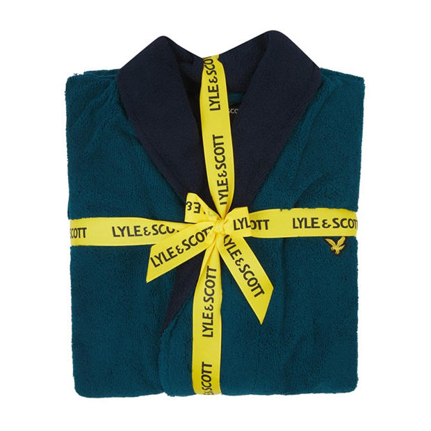 Blue/Pct - Lyle and Scott - Men's Contrast Trim Absorbent Towel Dressing Gown