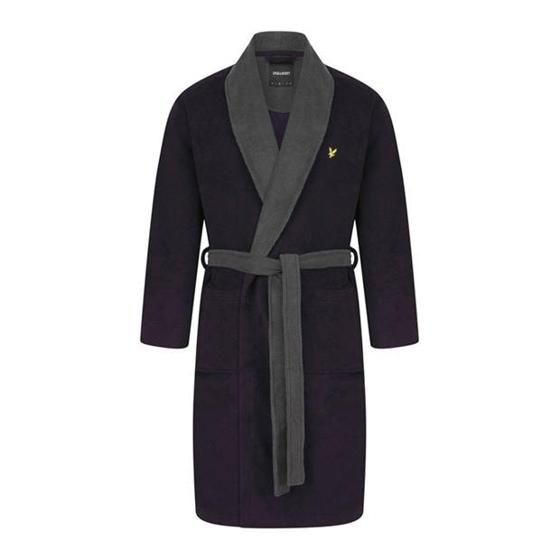 Peacoat/Grey - Lyle and Scott - Men's Contrast Trim Absorbent Towel Dressing Gown