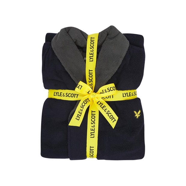 Peacoat/Grey - Lyle and Scott - Men's Contrast Trim Absorbent Towel Dressing Gown